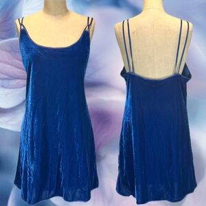 VINTAGE royal sapphire velvet slip dress nightgown mini midi spaghetti strap 80s
